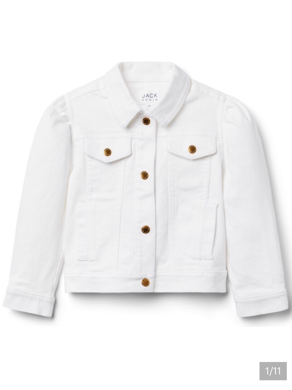 Janie and Jack Puff Sleeve White Denim Jacket with Gold Buttons